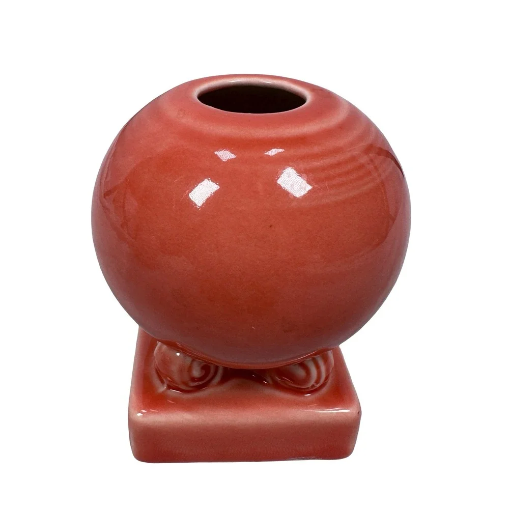 Vintage‎ Fiestaware Bulb Candle Holder Persimmon Pink Pedestal Scroll Base